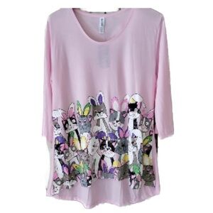 Mac & Belle Easter Cat Pink Tunic Top~Size XL~NEW!